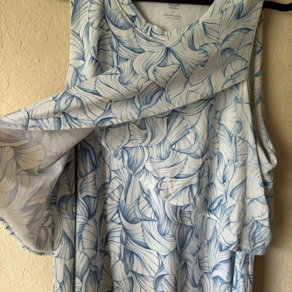 Tory Burch | Women's Flowy Coastal Kaley Pima Cotton Dress Size Large Blue White